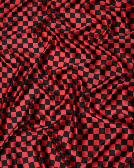 Scarlet Red Checkered Silk Satin Fabric 110cm