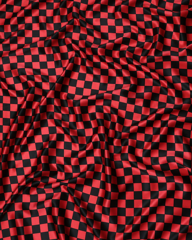Scarlet Red Checkered Silk Satin Fabric 110cm