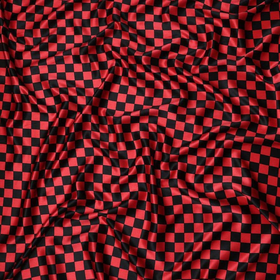Scarlet Red Checkered Silk Satin Fabric 110cm