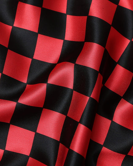 Scarlet Red Checkered Silk Satin Fabric 110cm