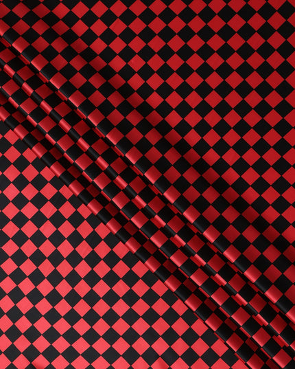 Scarlet Red Checkered Silk Satin Fabric 110cm