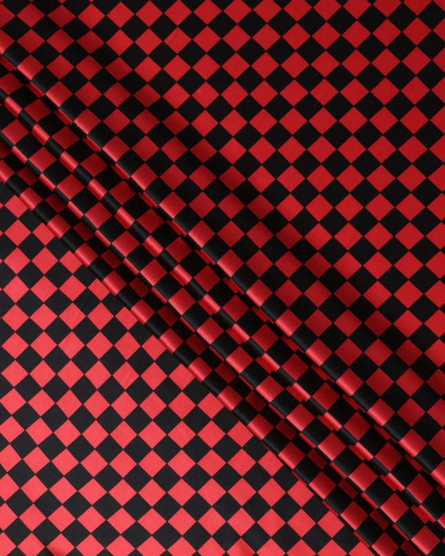 Scarlet Red Checkered Silk Satin Fabric 110cm