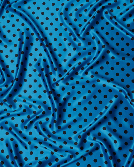 Cerulean Blue Polka Dot Silk Satin Fabric 140cm