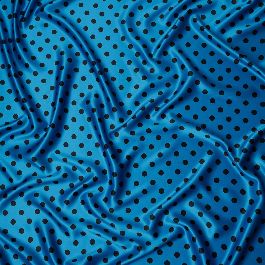 Cerulean Blue Polka Dot Silk Satin Fabric 140cm