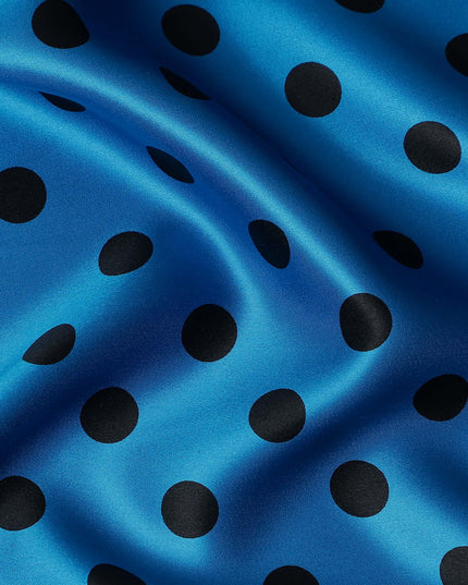 Cerulean Blue Polka Dot Silk Satin Fabric 140cm
