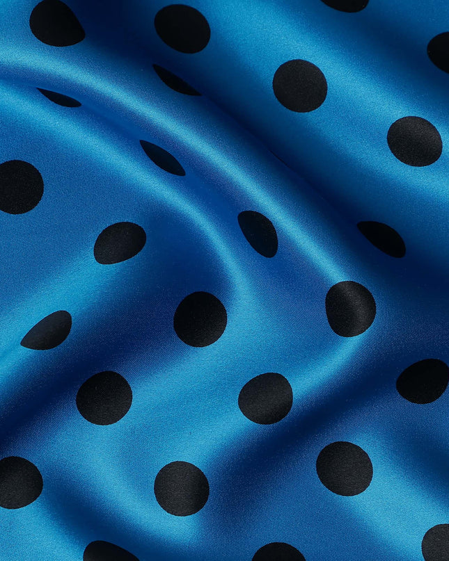 Cerulean Blue Polka Dot Silk Satin Fabric 140cm