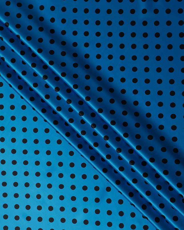 Cerulean Blue Polka Dot Silk Satin Fabric 140cm
