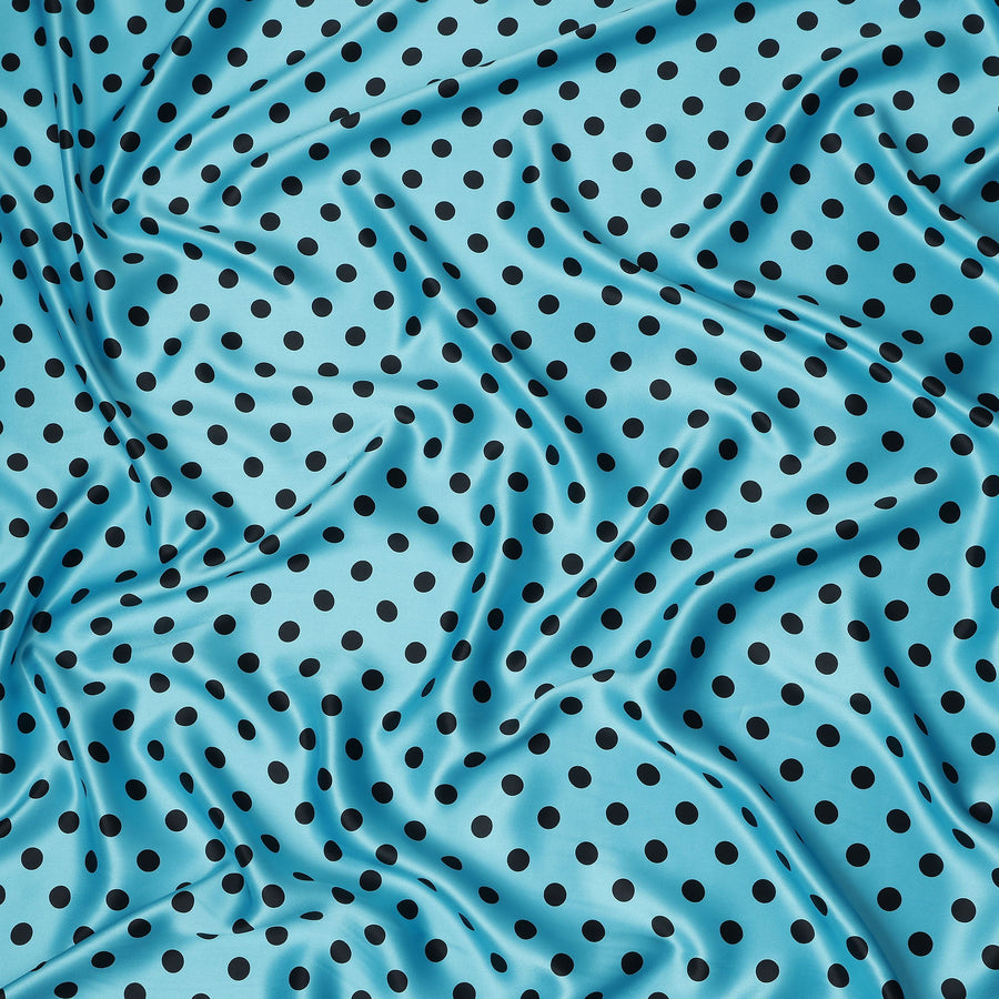 Turquoise Blue Polka Dot Silk Satin Fabric 140cm