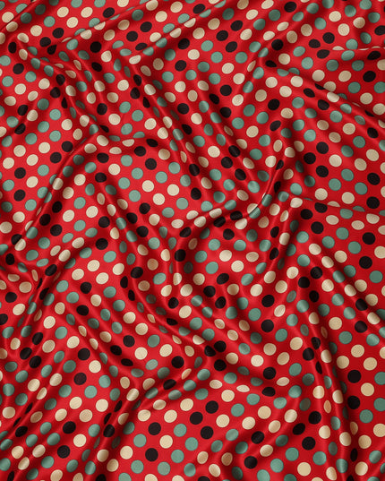 Crimson Red Polka Dot Silk Satin Fabric 140cm