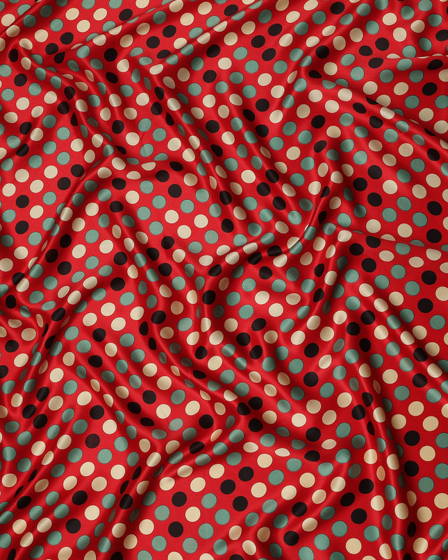 Crimson Red Polka Dot Silk Satin Fabric 140cm
