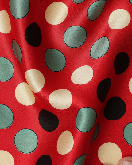Crimson Red Polka Dot Silk Satin Fabric 140cm
