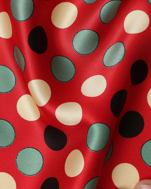 Crimson Red Polka Dot Silk Satin Fabric 140cm