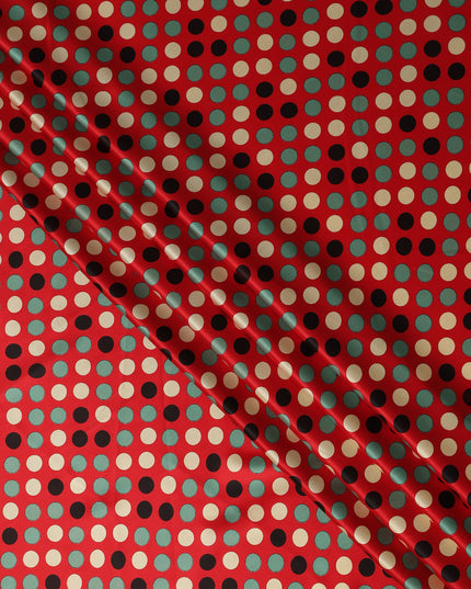 Crimson Red Polka Dot Silk Satin Fabric 140cm
