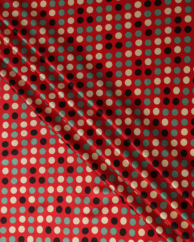 Crimson Red Polka Dot Silk Satin Fabric 140cm