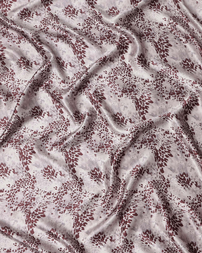 Ivory Burgundy Animal Print Silk Satin Fabric 110cm