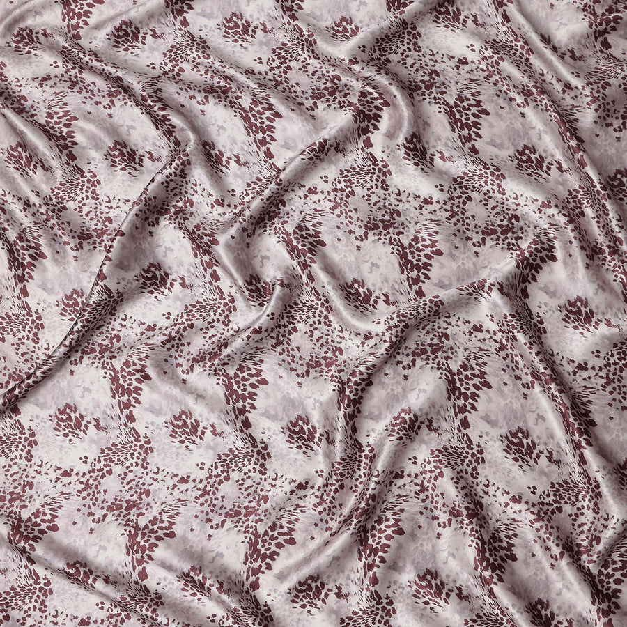 Ivory Burgundy Animal Print Silk Satin Fabric 110cm