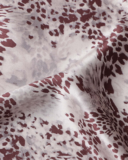 Ivory Burgundy Animal Print Silk Satin Fabric 110cm