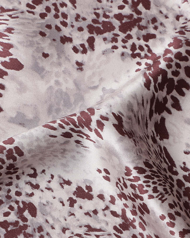 Ivory Burgundy Animal Print Silk Satin Fabric 110cm