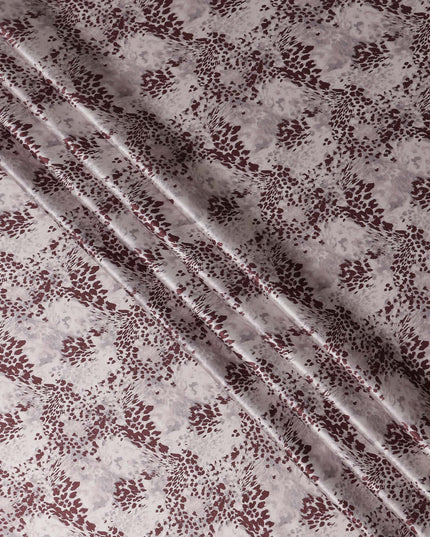 Ivory Burgundy Animal Print Silk Satin Fabric 110cm