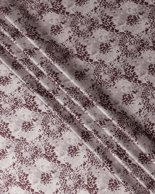 Ivory Burgundy Animal Print Silk Satin Fabric 110cm