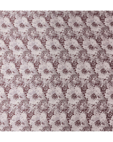 Ivory Burgundy Animal Print Silk Satin Fabric 110cm
