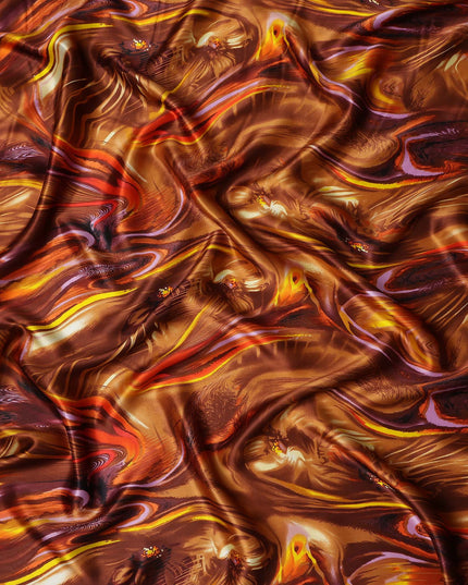 Amber Copper Abstract Silk Satin Fabric 140cm