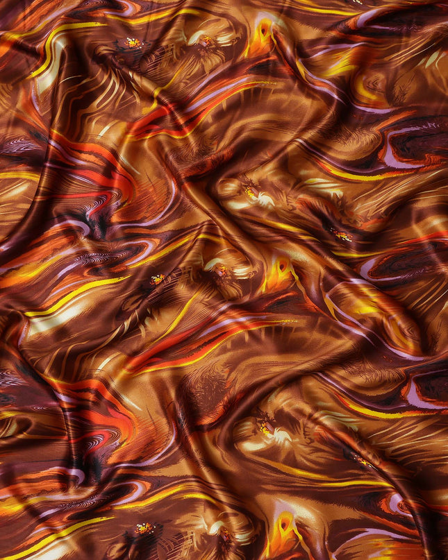 Amber Copper Abstract Silk Satin Fabric 140cm