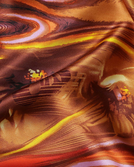 Amber Copper Abstract Silk Satin Fabric 140cm