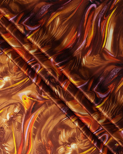 Amber Copper Abstract Silk Satin Fabric 140cm