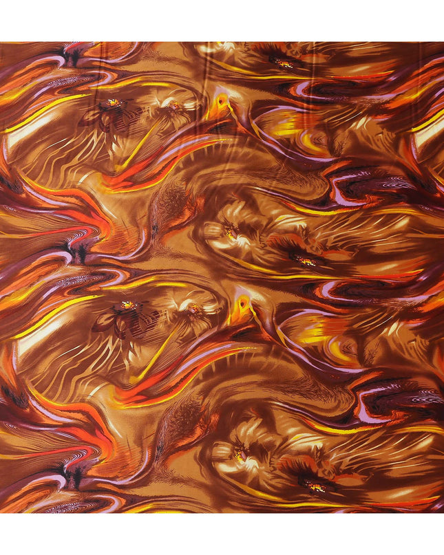 Amber Copper Abstract Silk Satin Fabric 140cm
