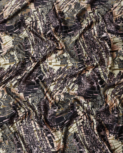 Blush Gold Abstract Silk Satin Fabric 110cm