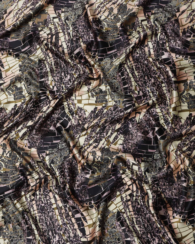 Blush Gold Abstract Silk Satin Fabric 110cm
