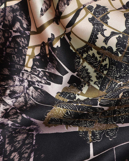 Blush Gold Abstract Silk Satin Fabric 110cm