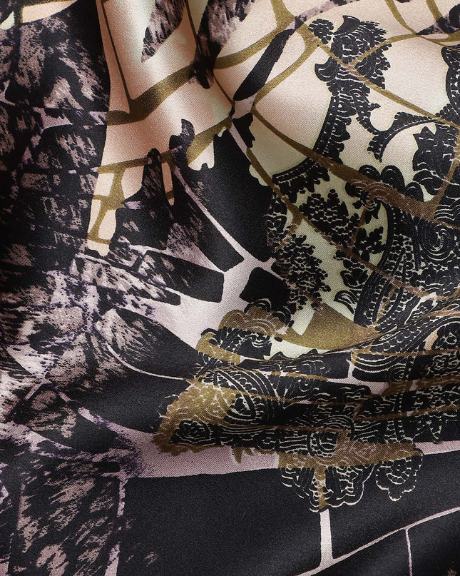 Blush Gold Abstract Silk Satin Fabric 110cm