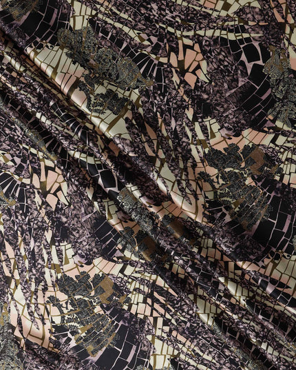 Blush Gold Abstract Silk Satin Fabric 110cm