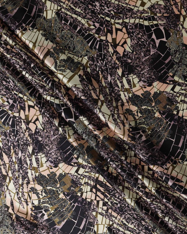 Blush Gold Abstract Silk Satin Fabric 110cm
