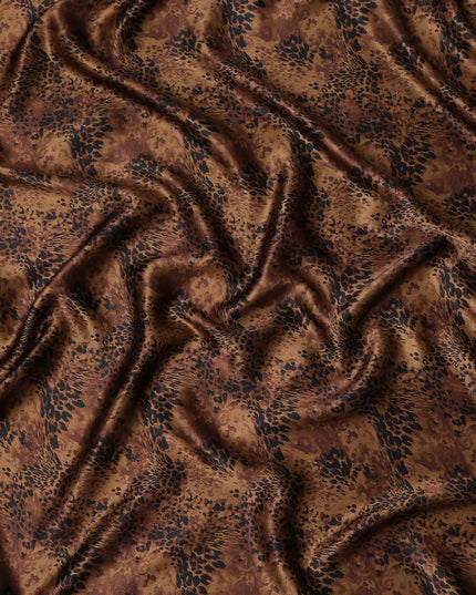 Chestnut Brown Animal Print Silk Satin Fabric 110cm