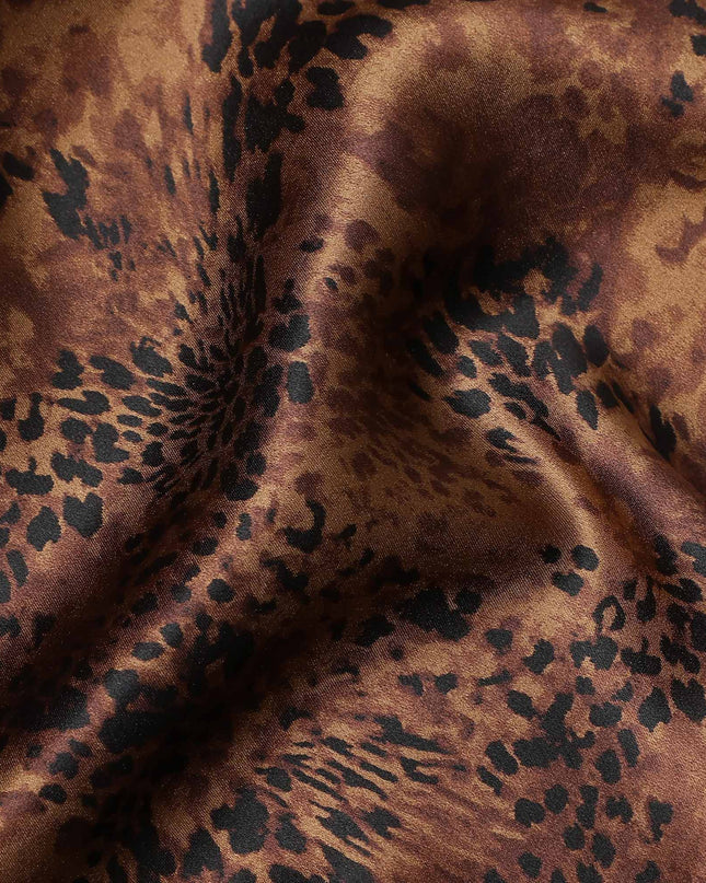 Chestnut Brown Animal Print Silk Satin Fabric 110cm