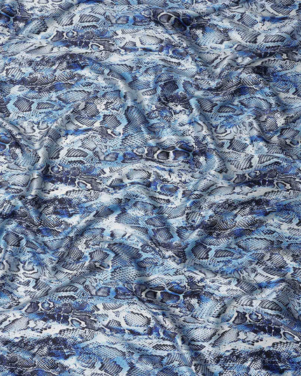 Cobalt Blue Animal Print Silk Satin Fabric 140cm
