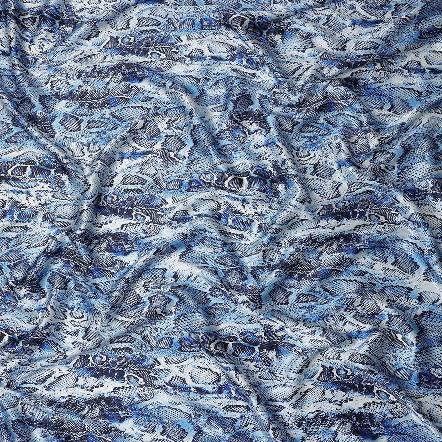 Cobalt Blue Animal Print Silk Satin Fabric 140cm