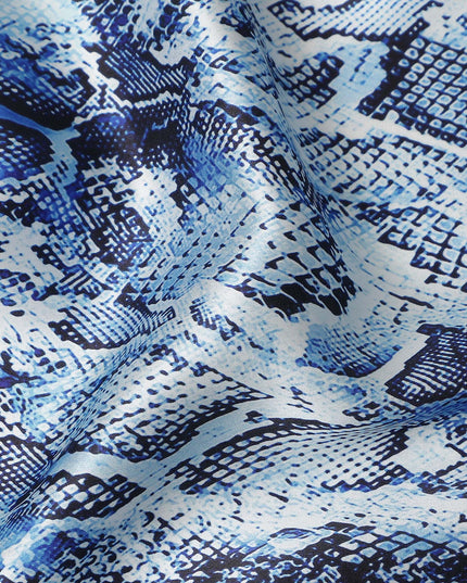 Cobalt Blue Animal Print Silk Satin Fabric 140cm