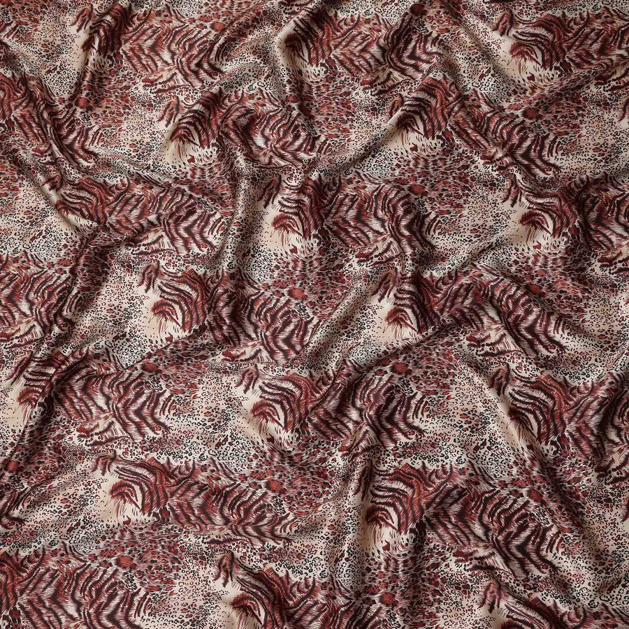 Beige Burgundy Animal Print Silk Satin Fabric 140cm