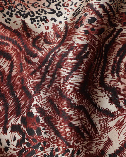 Beige Burgundy Animal Print Silk Satin Fabric 140cm