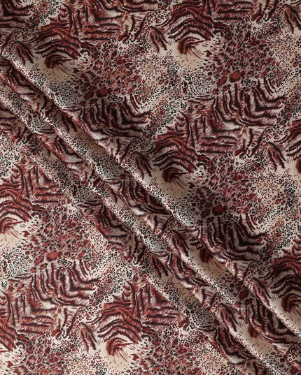 Beige Burgundy Animal Print Silk Satin Fabric 140cm