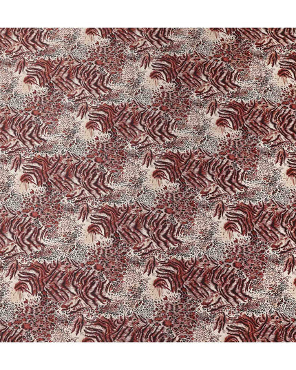 Beige Burgundy Animal Print Silk Satin Fabric 140cm