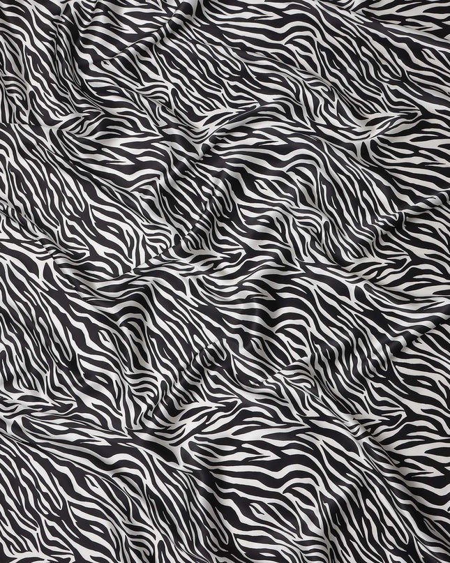 Monochrome Black Animal Print Silk Satin Fabric 140cm