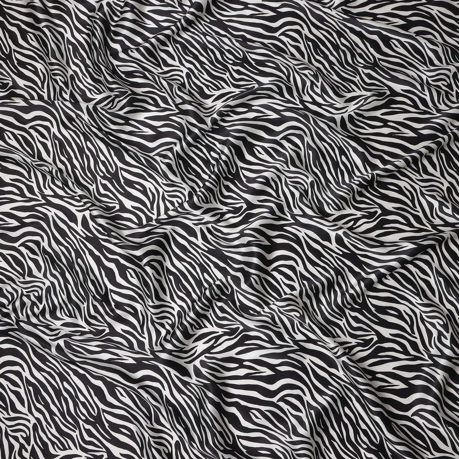 Monochrome Black Animal Print Silk Satin Fabric 140cm