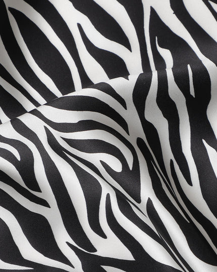 Monochrome Black Animal Print Silk Satin Fabric 140cm