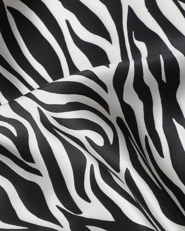 Monochrome Black Animal Print Silk Satin Fabric 140cm