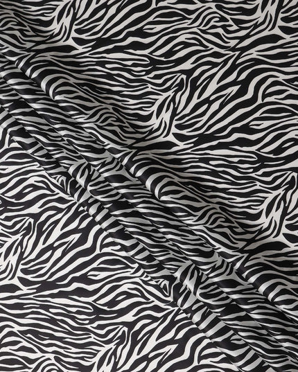 Monochrome Black Animal Print Silk Satin Fabric 140cm